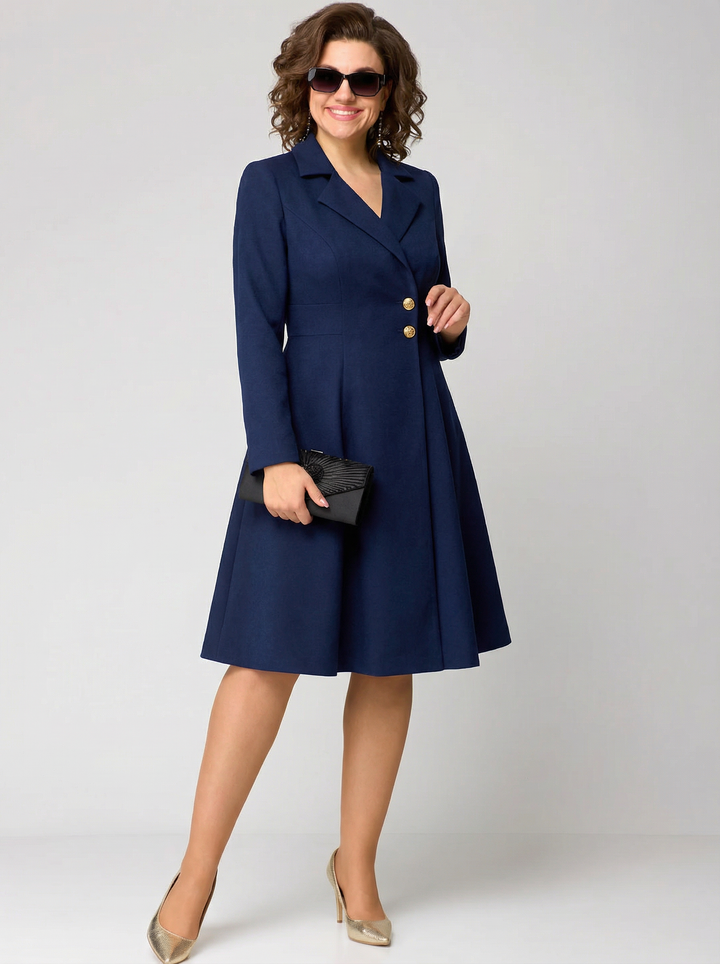 Eleanor | Navy Blue Fitted Coat Dress