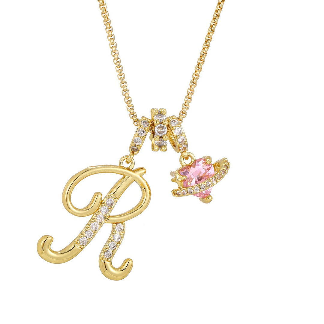 Necklace with Initial and Pink Heart Pendant