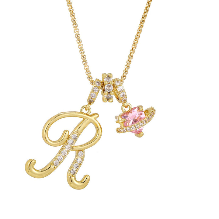 Necklace with Initial and Pink Heart Pendant