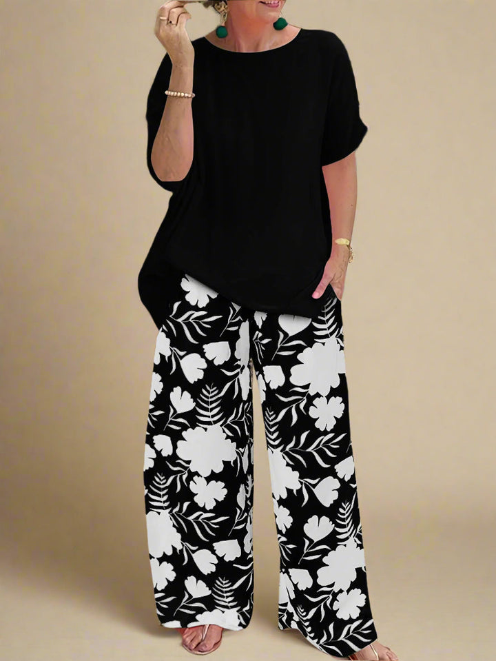Andrée Set | Printed Pants + Monochrome Top