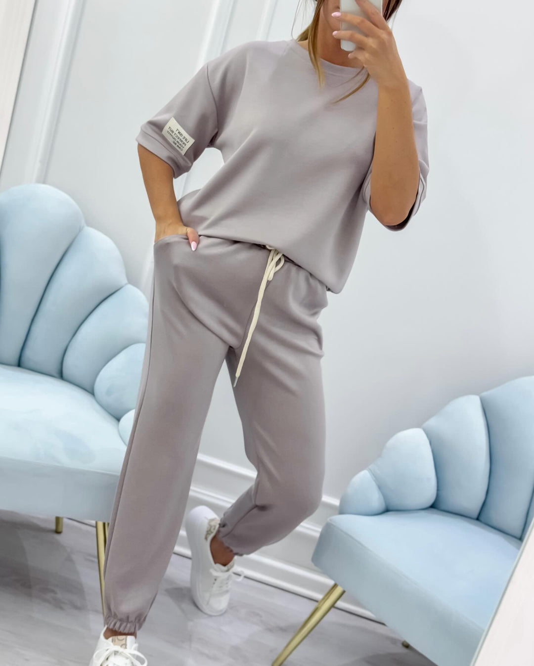 Women's casual set with a solid top and pants