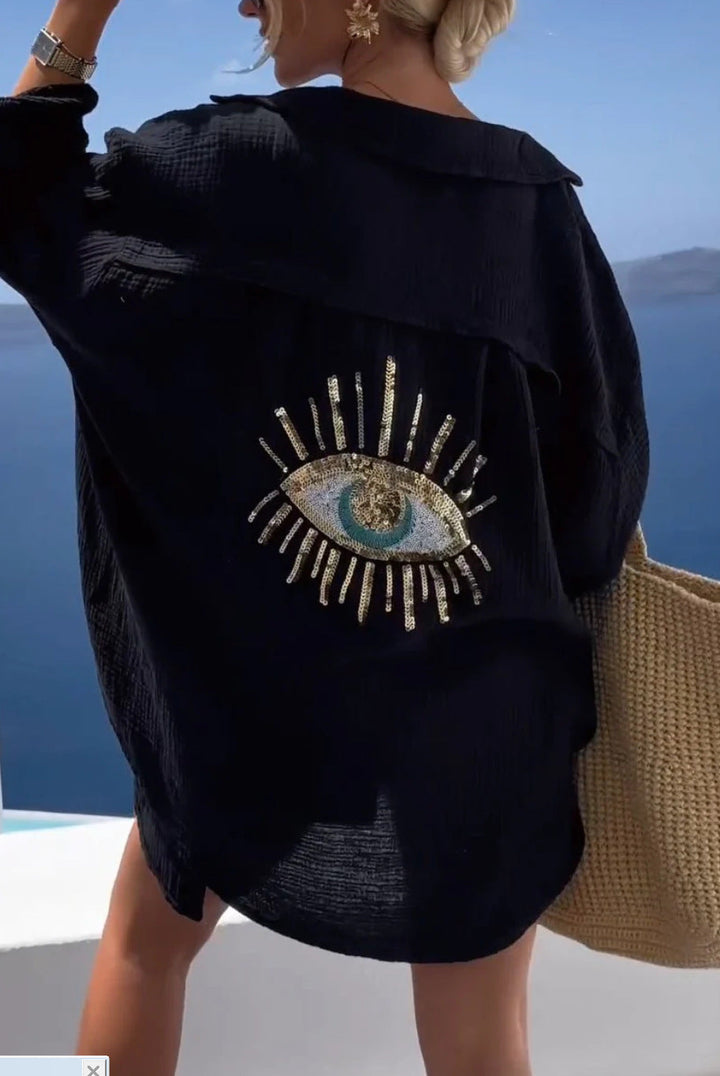 Ayline | Blue Shirt with Cotton Gauze Eyes