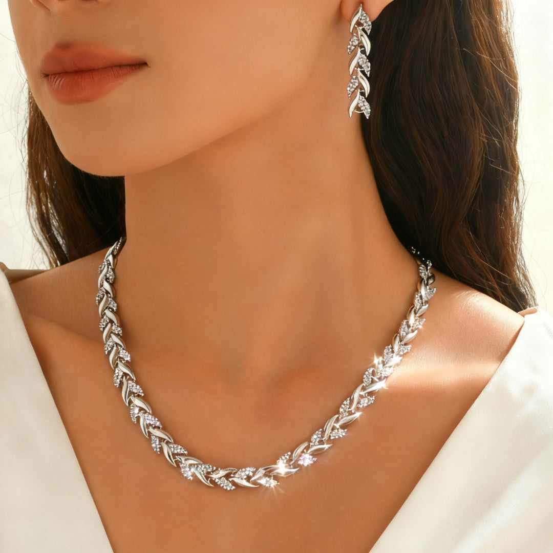 Elegancki zestaw z kryształkami Glass Rhinestone Fish Tail – naszyjnik z kolczykami