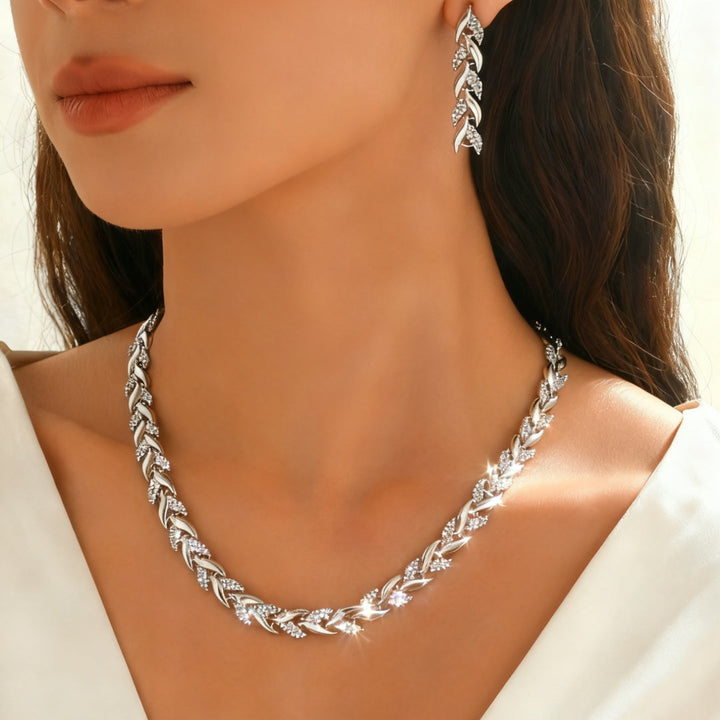 Elegancki zestaw z kryształkami Glass Rhinestone Fish Tail – naszyjnik z kolczykami