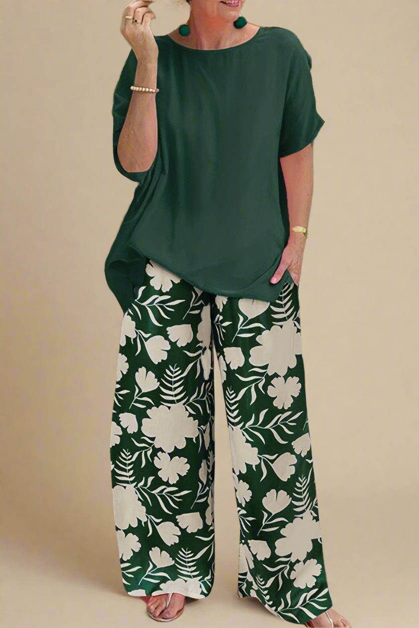 Andrée Set | Printed Pants + Monochrome Top