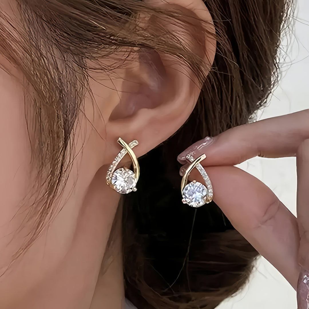 Gold Cross Stud Earrings with Zirconia