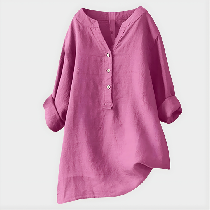 Veronique I Elegant Cotton-Linen V-Neck Blouse