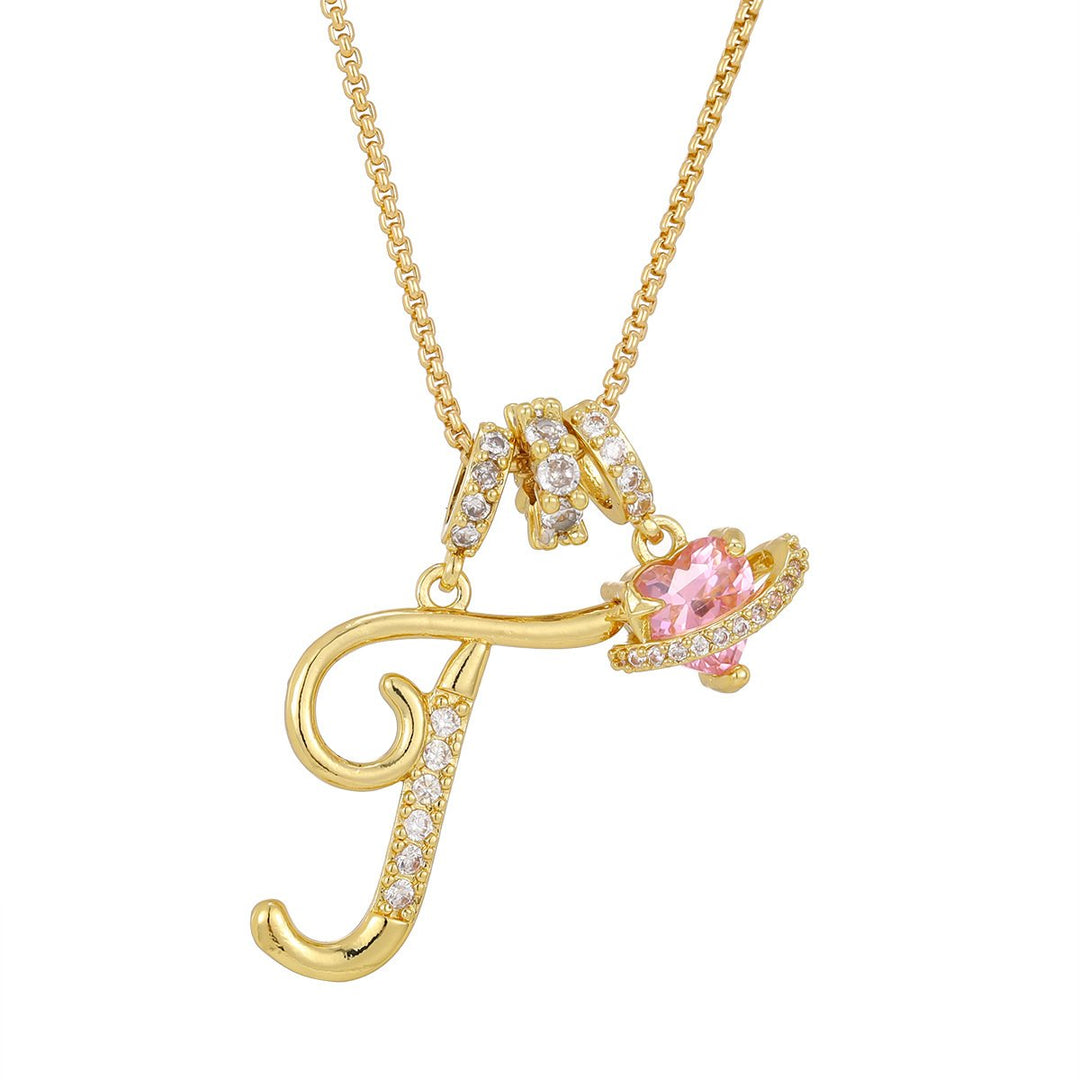 Necklace with Initial and Pink Heart Pendant