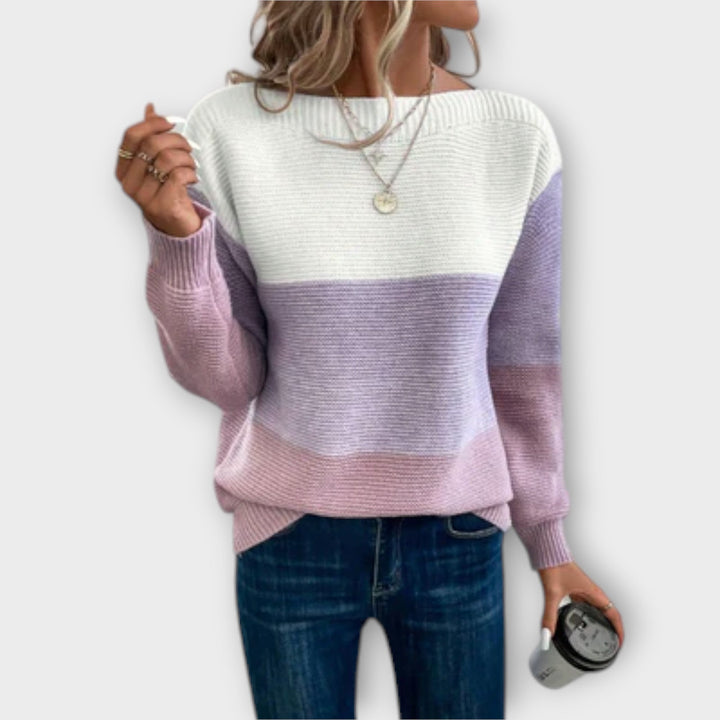 Clara - Elegant three-color patchwork sweater