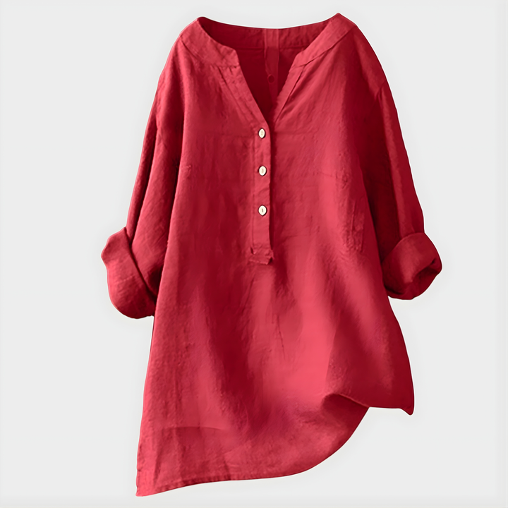 Veronique I Elegant Cotton-Linen V-Neck Blouse