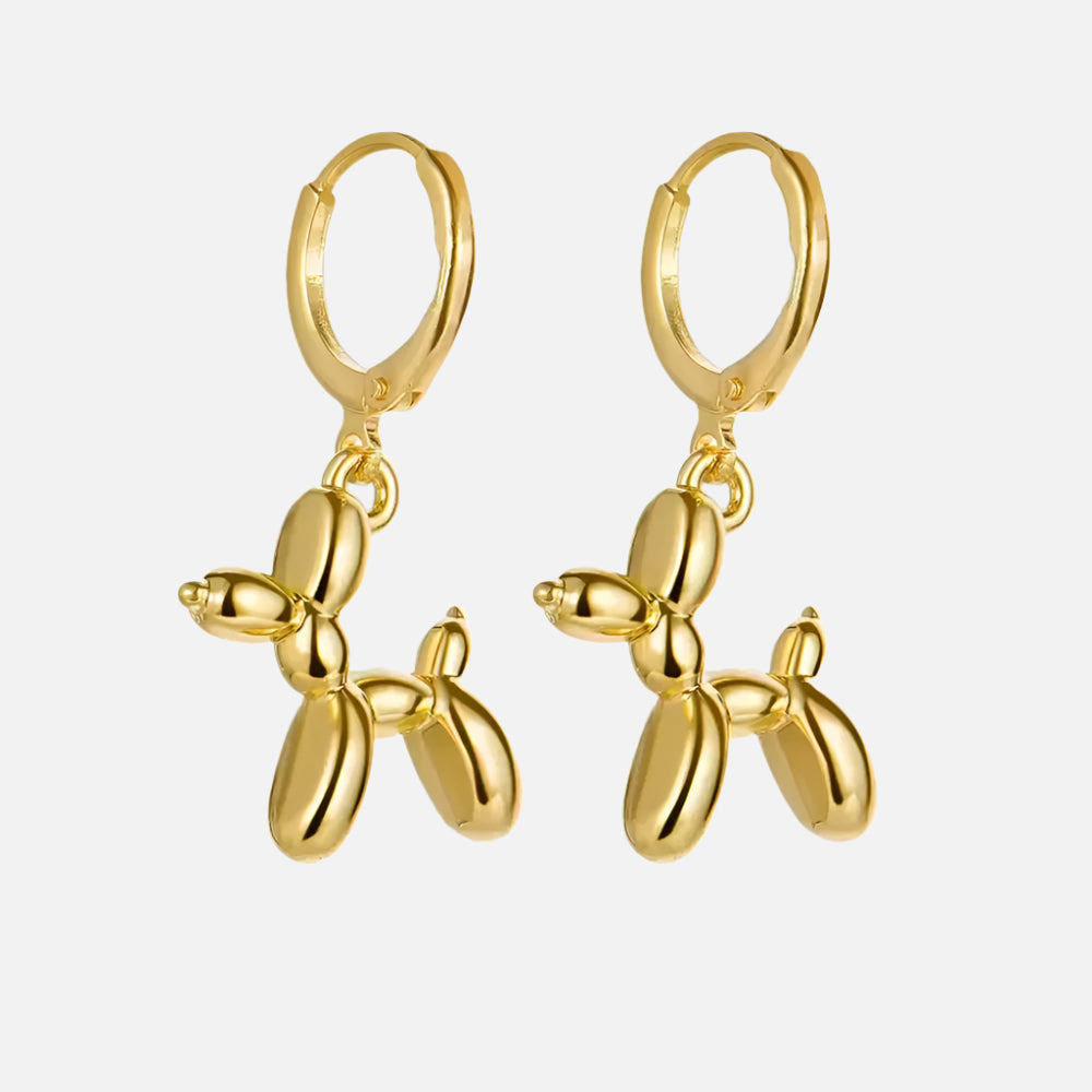 Orecchini Huggie in oro con ciondolo a forma di mini palloncino a forma di cane