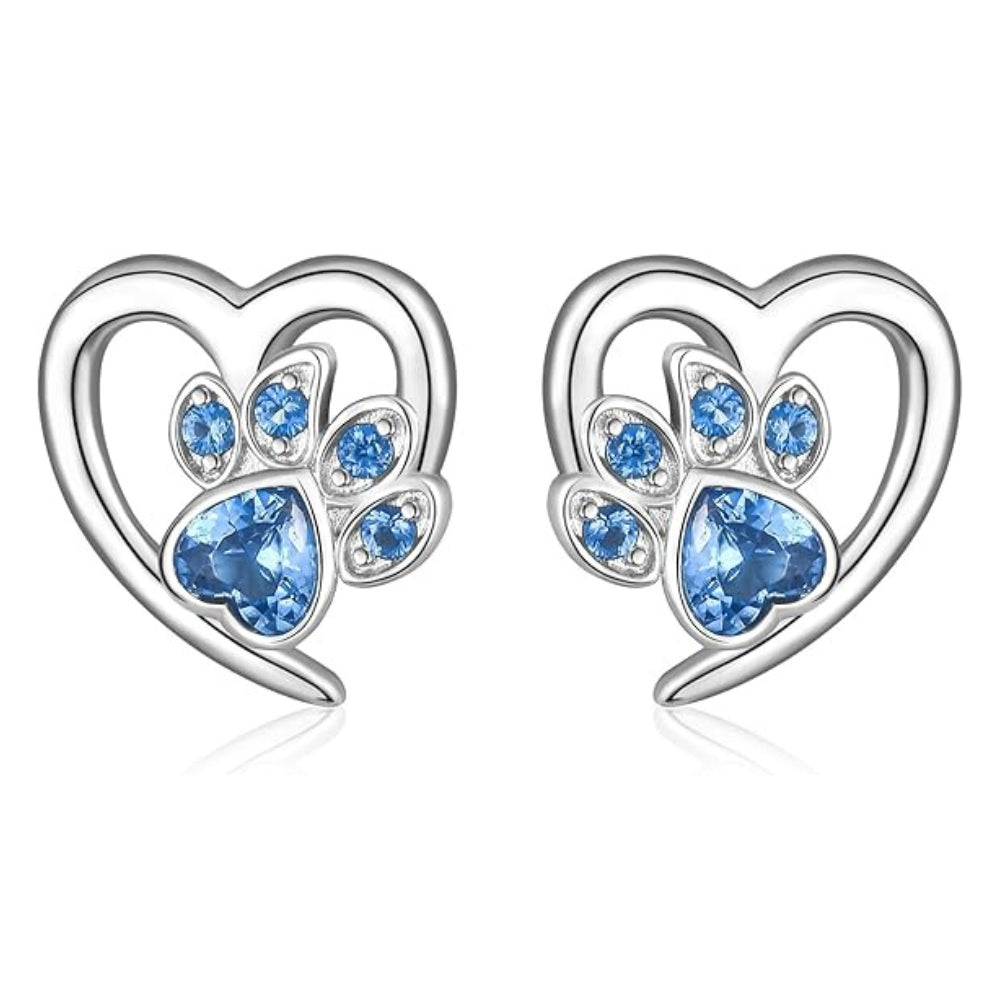 Earrings with paw and heart with zirconia