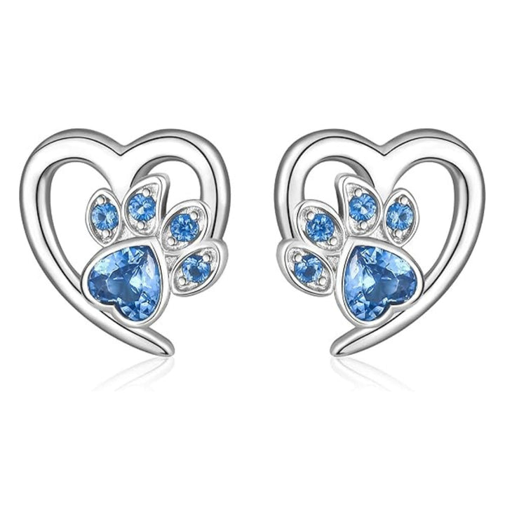 Earrings with paw and heart with zirconia