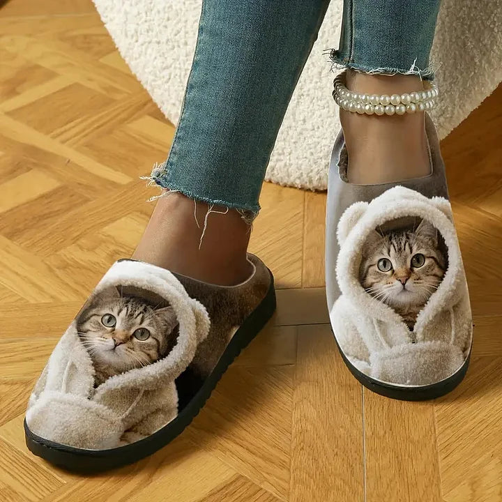 Comfortable Warm Slippers with 3D Cat Pattern | Thick Soles for Indoor and Outdoor Use