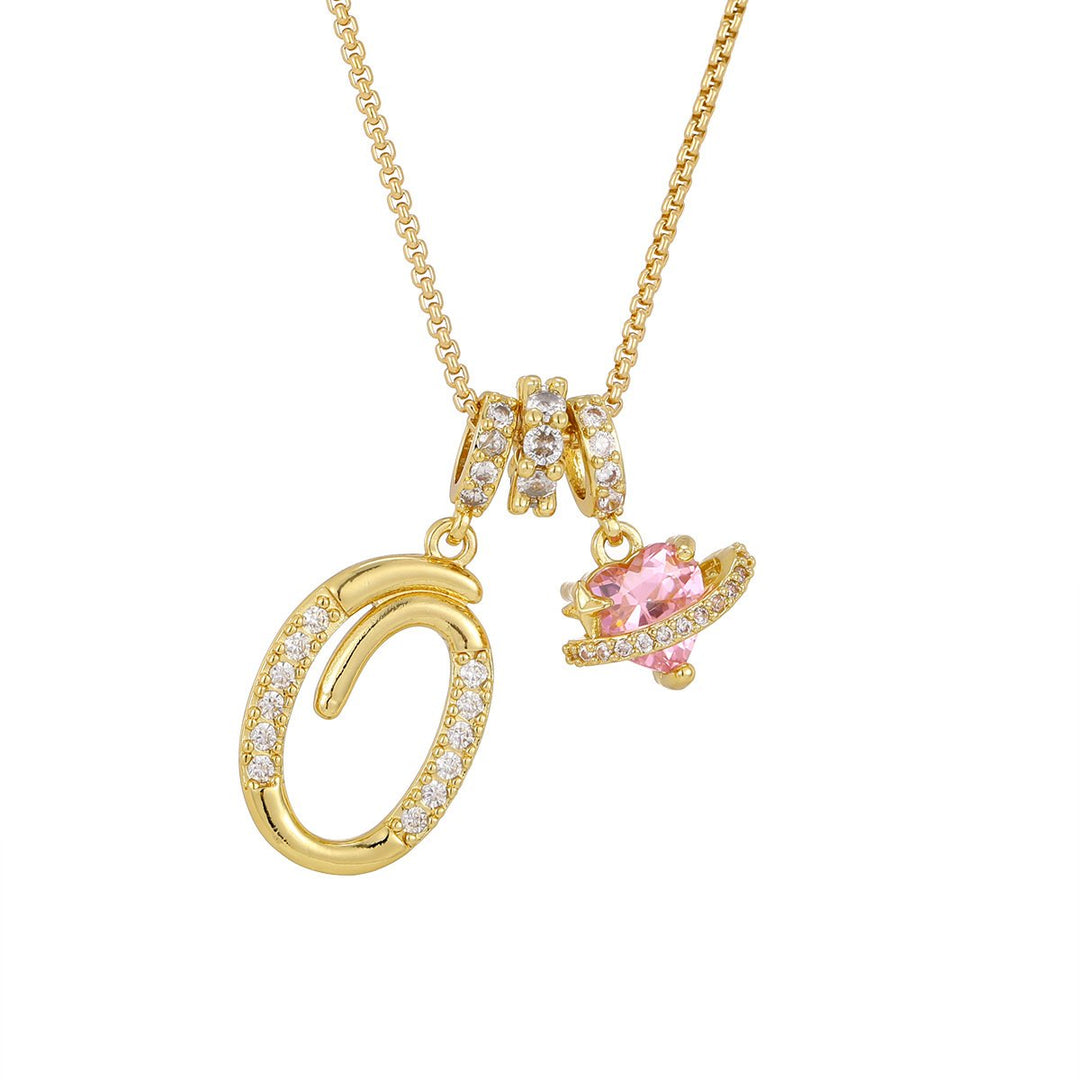 Necklace with Initial and Pink Heart Pendant