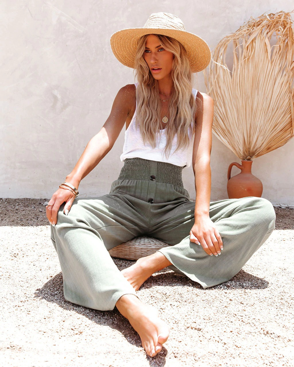 INES | Pantaloni di lino con vita alta