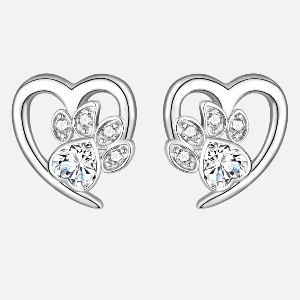 Earrings with paw and heart with zirconia