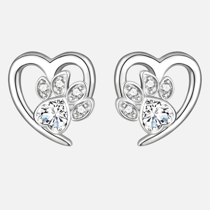 Earrings with paw and heart with zirconia