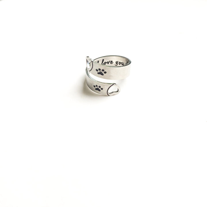 Adjustable ring with paw and intertwined heart motif – Stainless steel