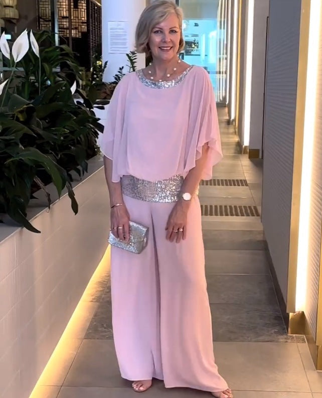 Elegant Two-Piece Colorblock Set with Sequins