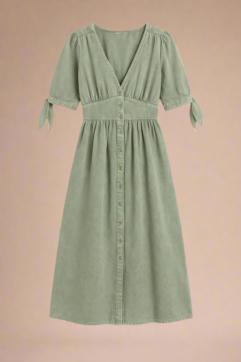Celina Dress | Long denim dress with buttons and a defined waist