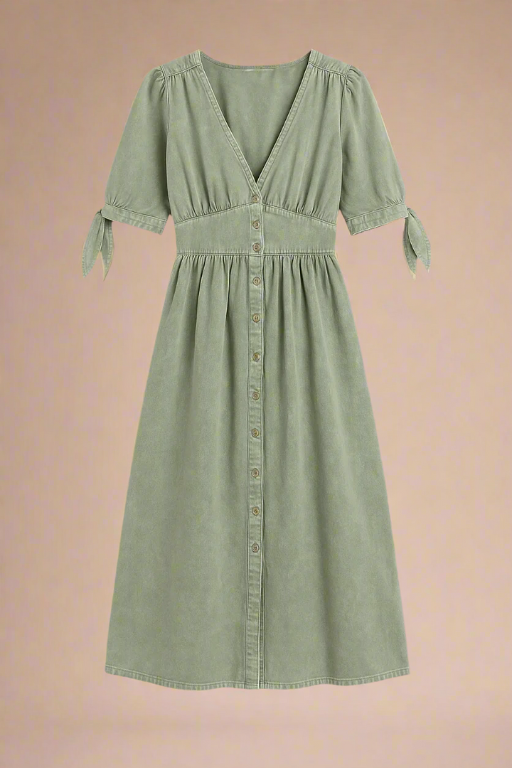 Celina Dress | Long denim dress with buttons and a defined waist