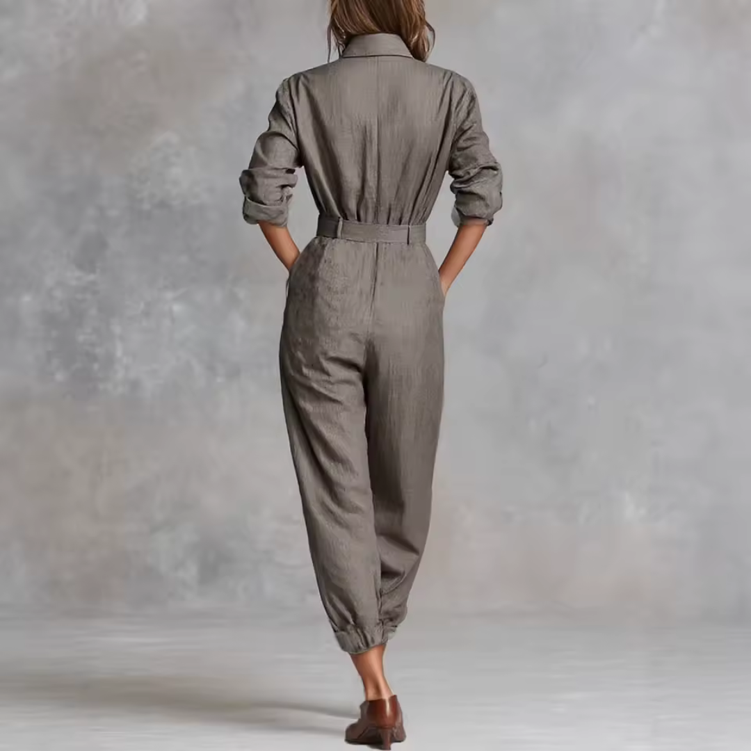 Elegante tuta utilitaria in tweed a trama tartan