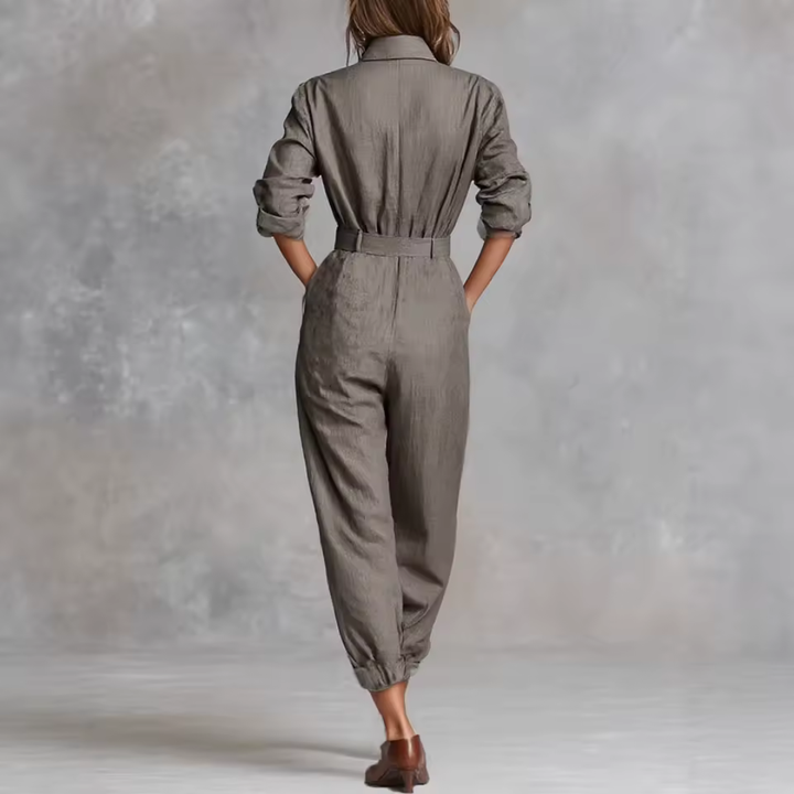 Elegant utility jumpsuit in plaid tweed fabric