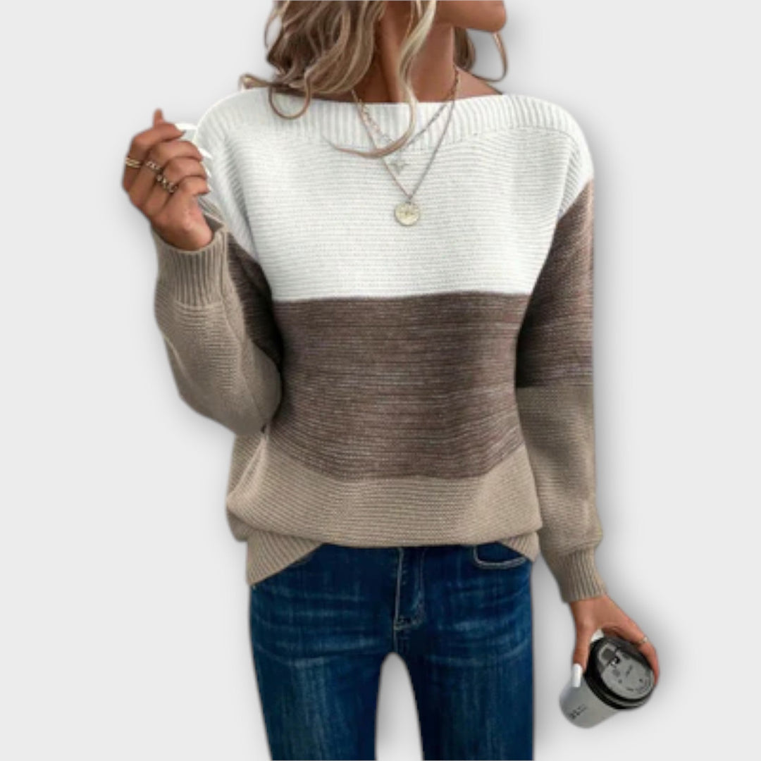 Clara - Elegant three-color patchwork sweater