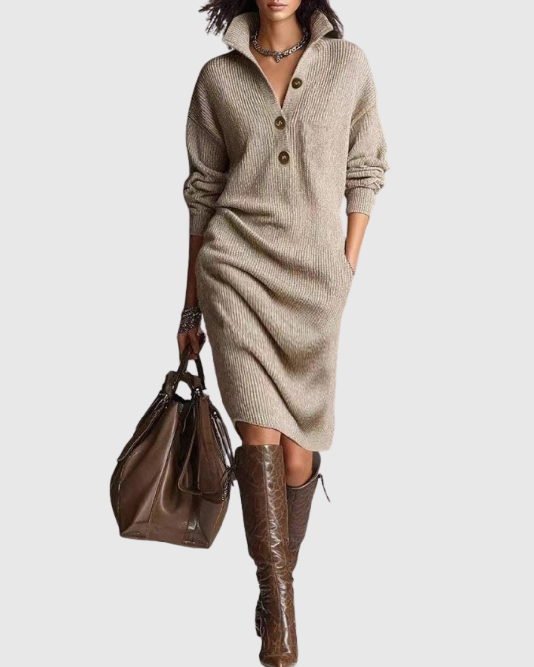 Arianell | Midi Dress Made of Pure Wool with a Clean Structure for Winter