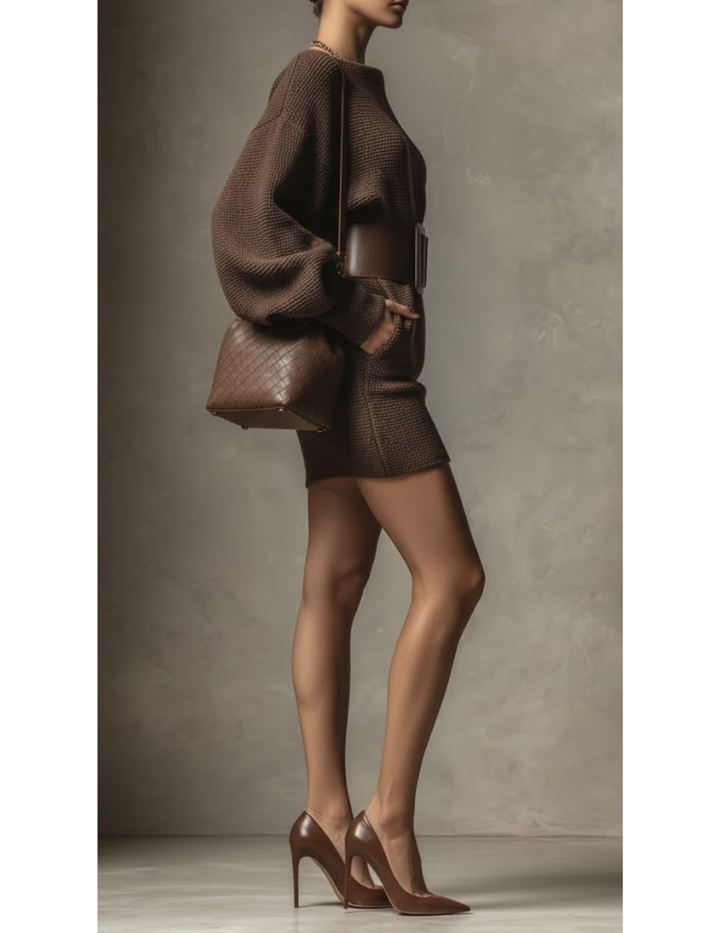 Cléa - Short knit dress with structured belt