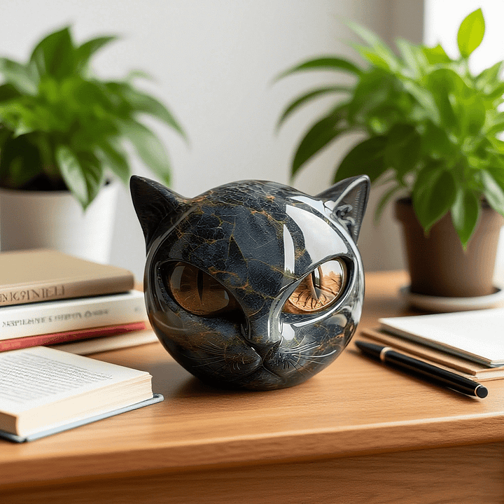 NyxCharm | Scultura Mistica Testa di Gatto Nero