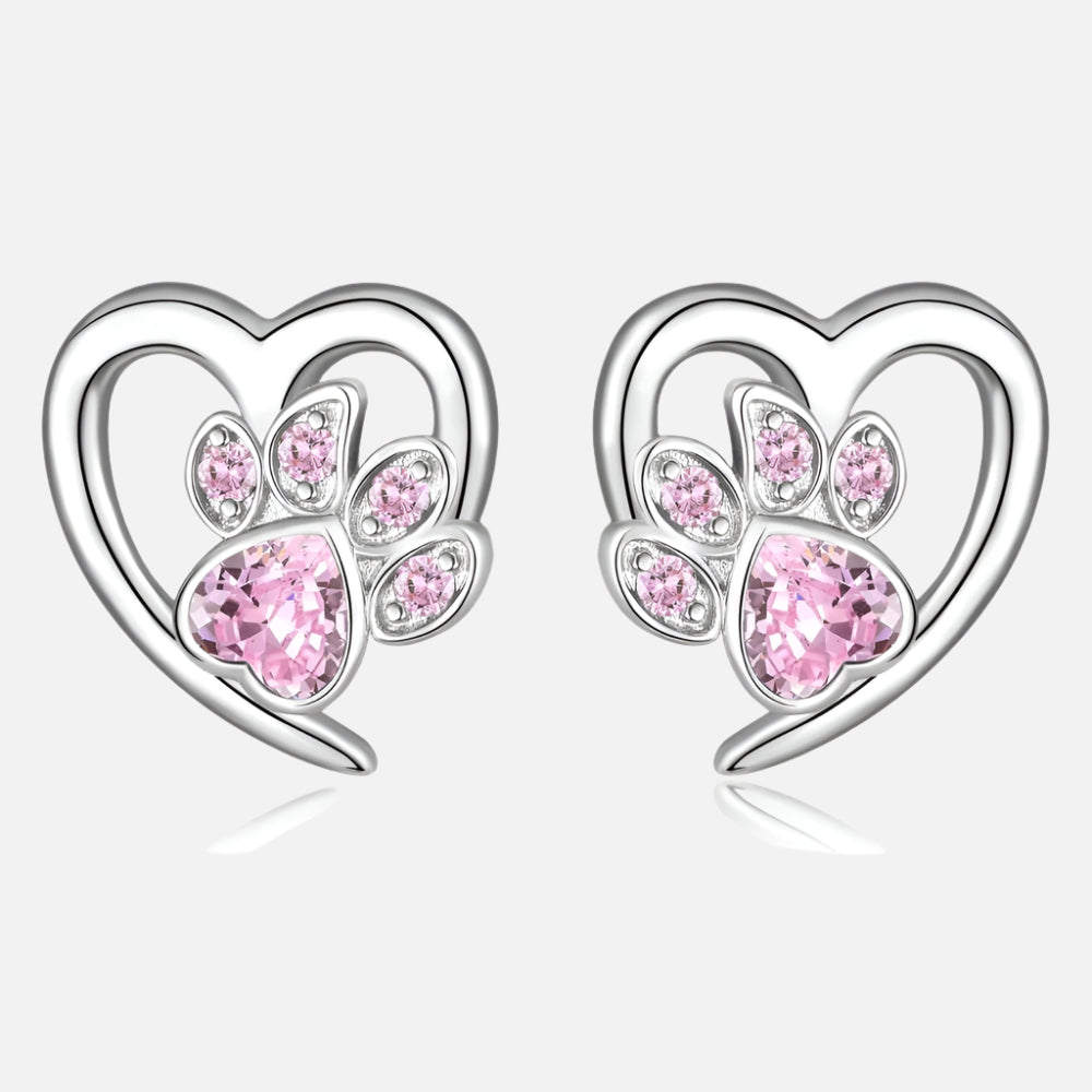Earrings with paw and heart with zirconia