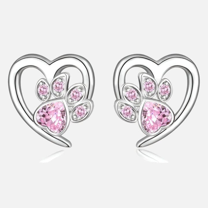 Earrings with paw and heart with zirconia