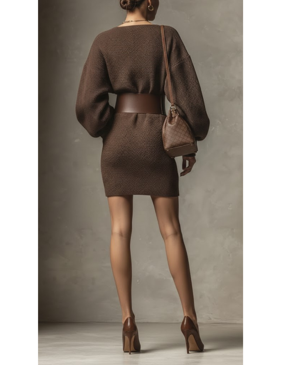 Cléa - Short knit dress with structured belt