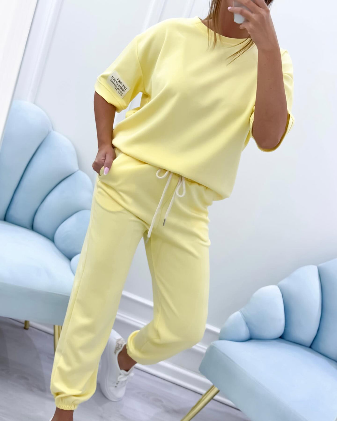 Women's casual set with a solid top and pants