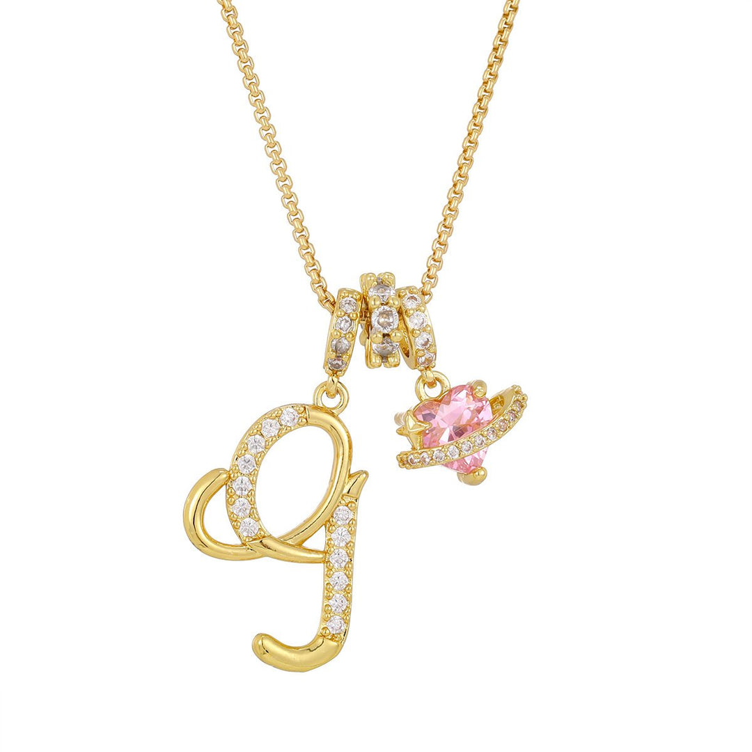 Necklace with Initial and Pink Heart Pendant