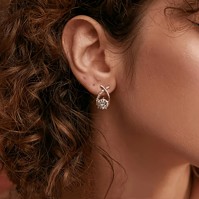 Gold Cross Stud Earrings with Zirconia