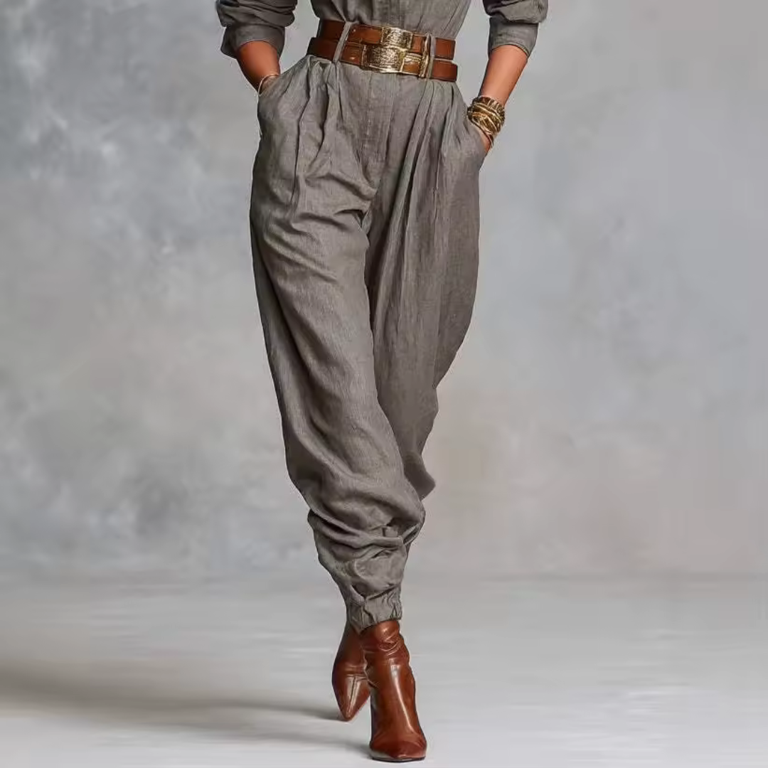 Elegant utility jumpsuit in plaid tweed fabric