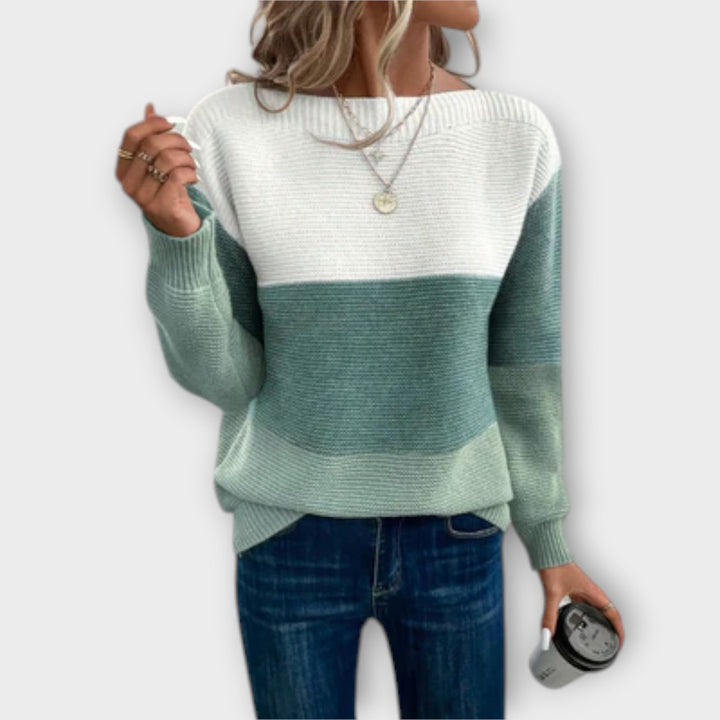 Clara - Elegant three-color patchwork sweater