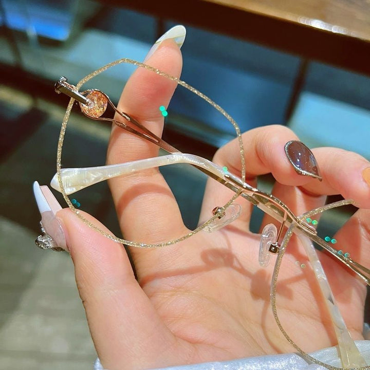 Women's Rimless Glasses with Diamonds, Protecting Against Blue Light and Presbyopia