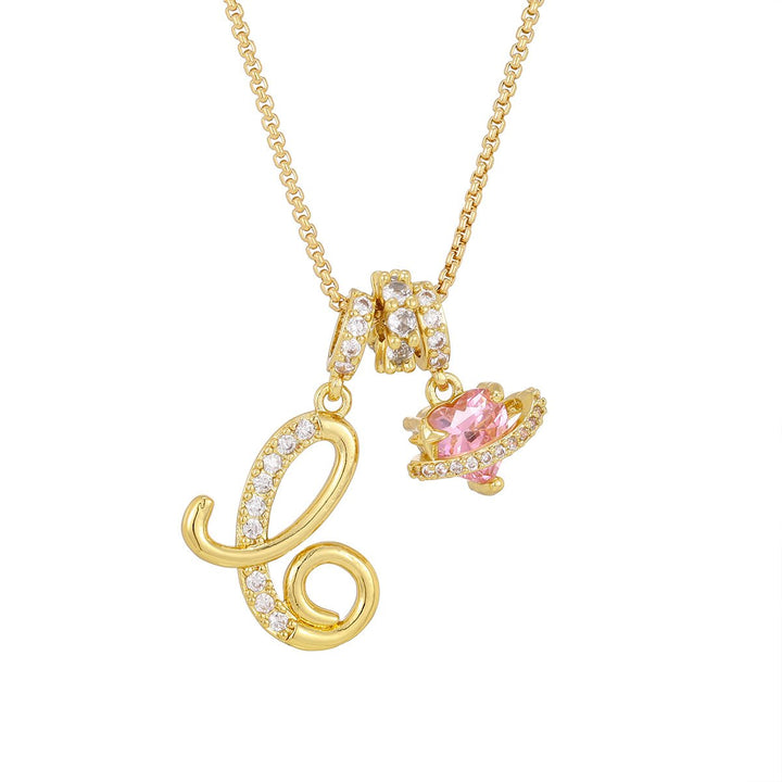 Necklace with Initial and Pink Heart Pendant