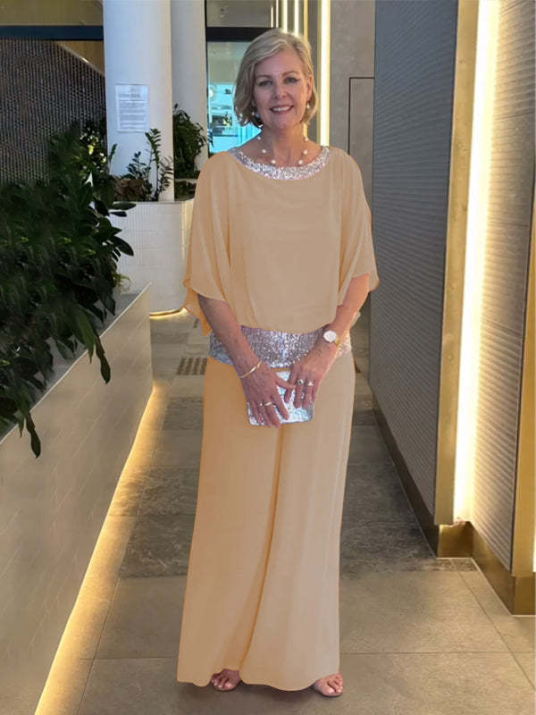 Elegant Two-Piece Colorblock Set with Sequins