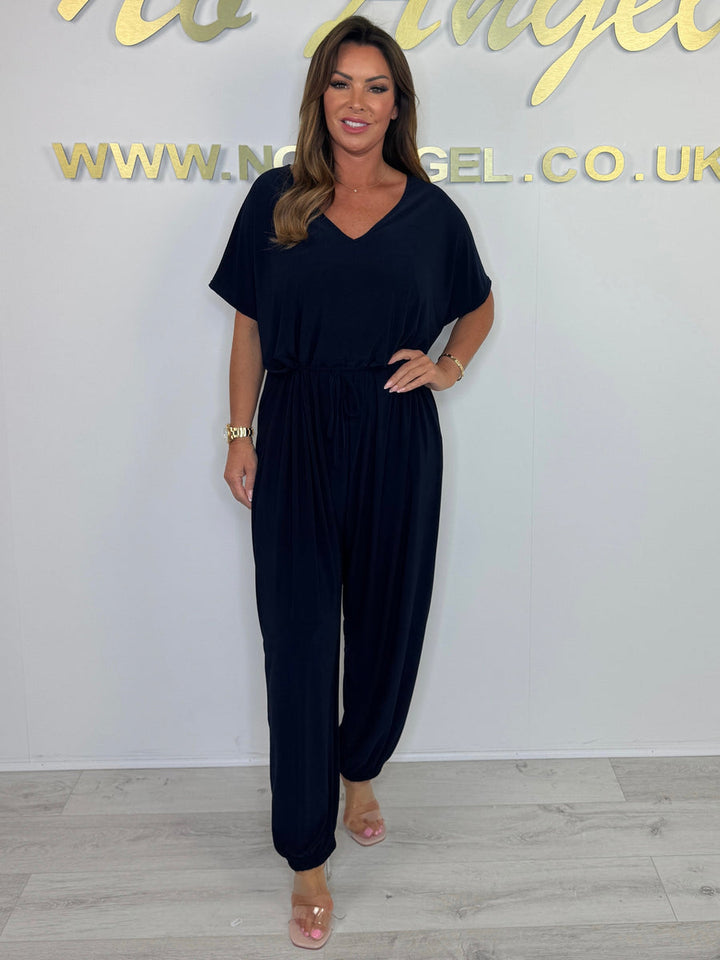 Cotton Jumpsuit with V-Neck and Ties