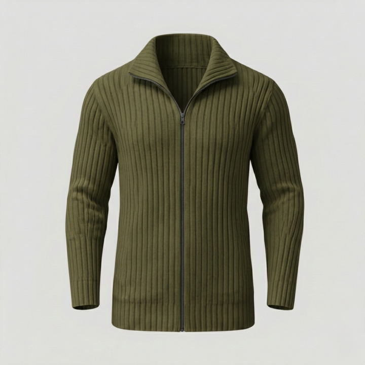 Julian | Striped Knit Stand Collar Cardigan
