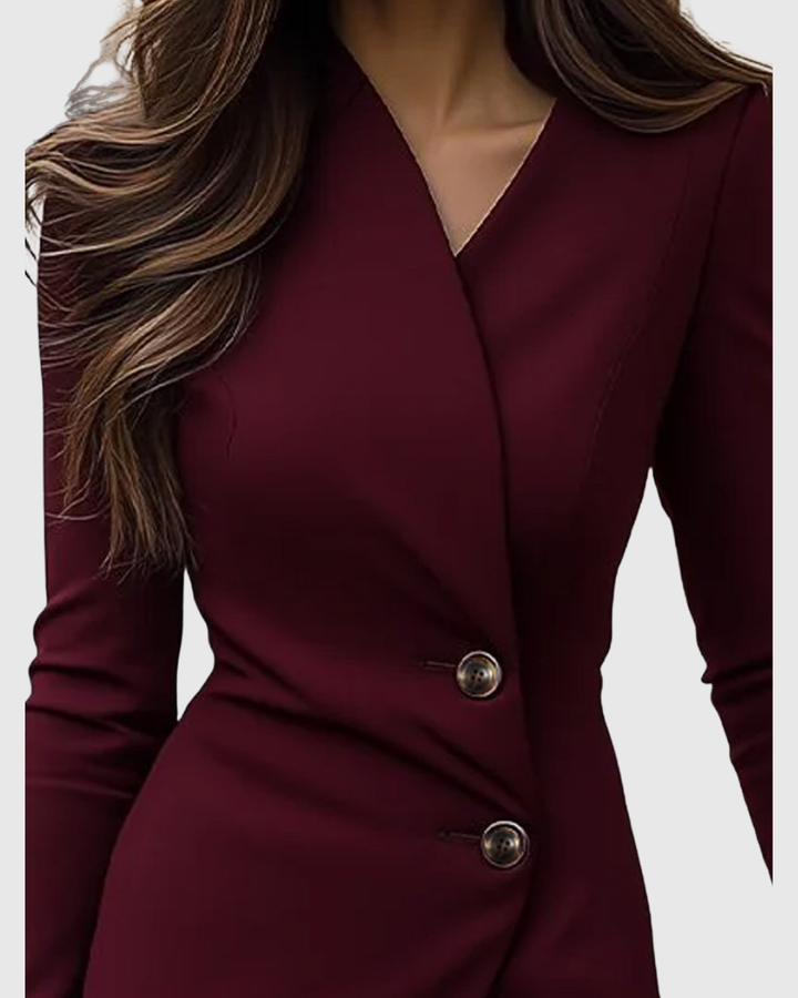 Luned | Burgundy Midi Dress Buttoned Up