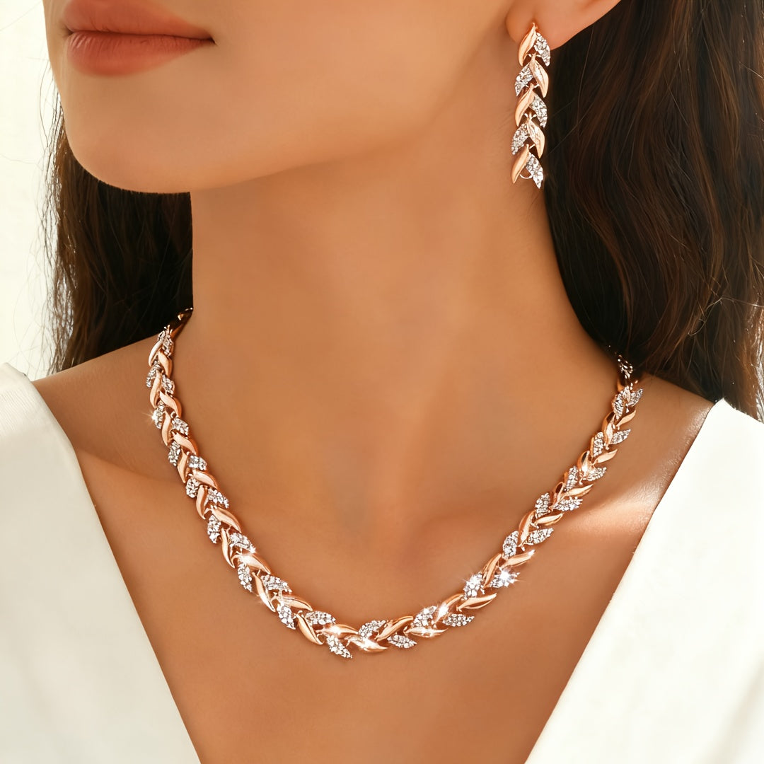 Elegancki zestaw z kryształkami Glass Rhinestone Fish Tail – naszyjnik z kolczykami