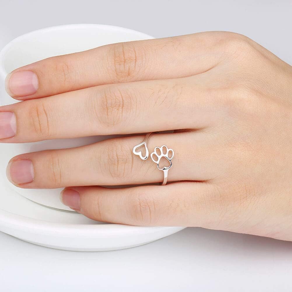 Handcrafted ring with paw and heart