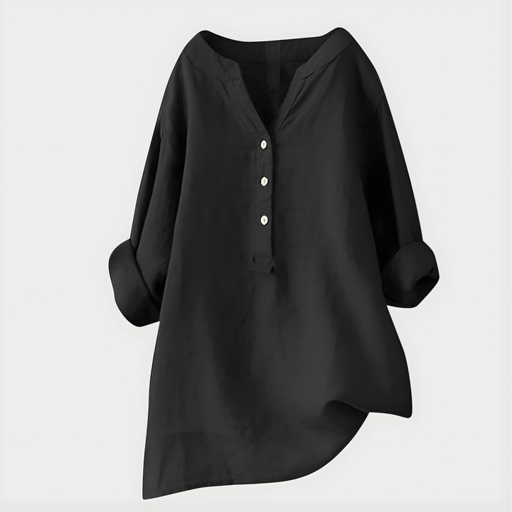 Veronique I Elegant Cotton-Linen V-Neck Blouse