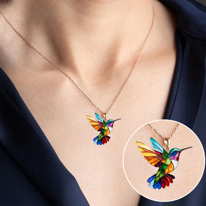 Colored necklace with hummingbird